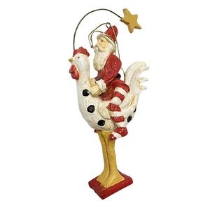 Santa Riding a Chicken Christmas Ornament Farmhouse Folk Art Resin 5.5"